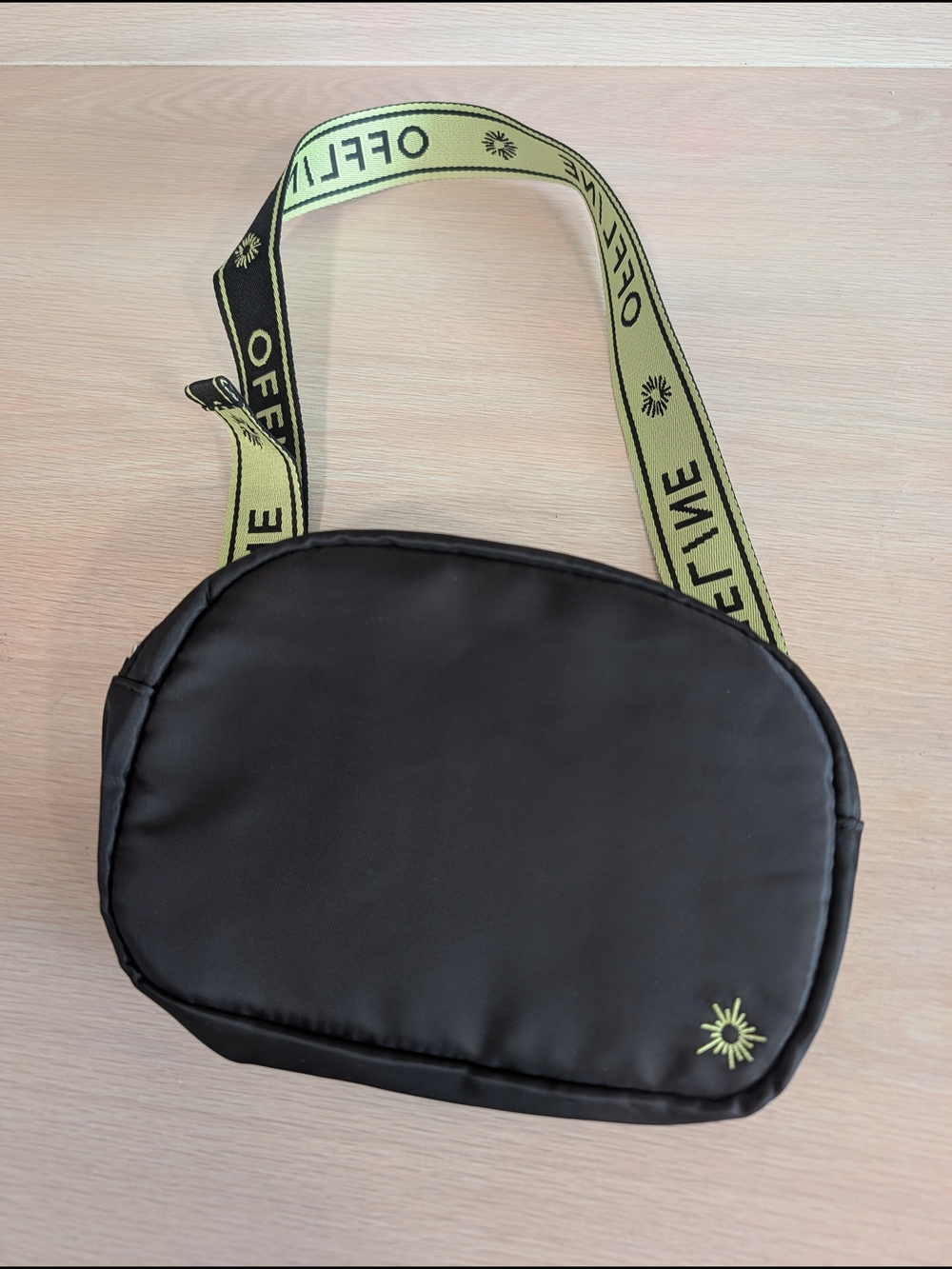 aerie Black Crossbody Bag with Lime Accent Strap